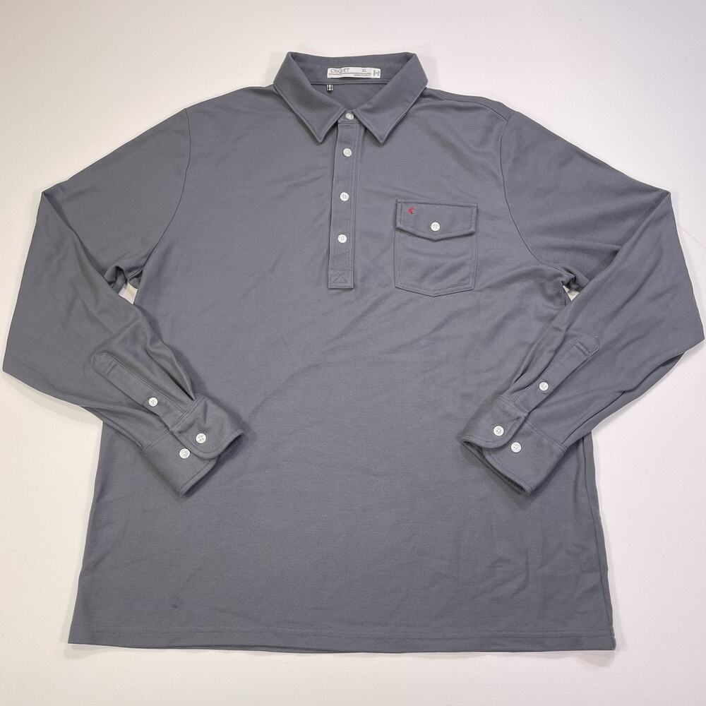 Criquet Shirt Polo Long Sleeve Mens XL Gray Logo Chest Pocket 100% Supima Cotton